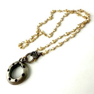 Mixed Metal Vintage Gunmetal Pendant Necklace, Sterling Silver Pave’ Diamond Cla